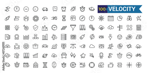 Velocity icons set. Outline set of velocity vector icons for ui design. Outline icon collection. Editable stroke.