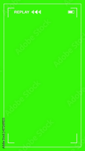 Mobile Phone Replay Screen Overlay Animation Background, Animated frames replay video borders, Isolated on Green Screen Background Suitable for Chroma, Vertical format