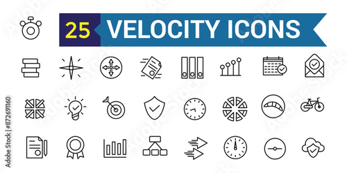 Velocity icons set. Outline set of velocity vector icons for ui design. Outline icon collection. Editable stroke.