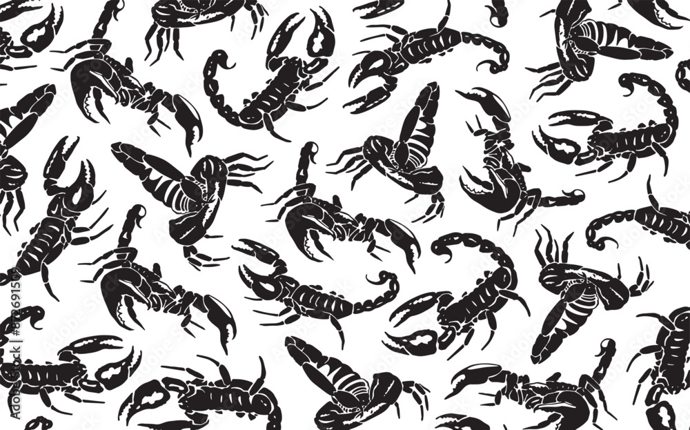 Graphical wallpaper design with scorpions on white. Vector illustration Graphical wallpaper design with scorpions on white. Vector illustration