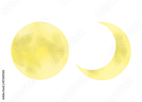 満月と三日月のイラスト／Full moon and crescent moon illustration