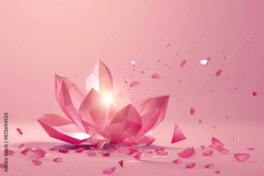 Fleur de cristal rose avec éclats et fond rose Fleur de cristal rose avec éclats et fond rose
