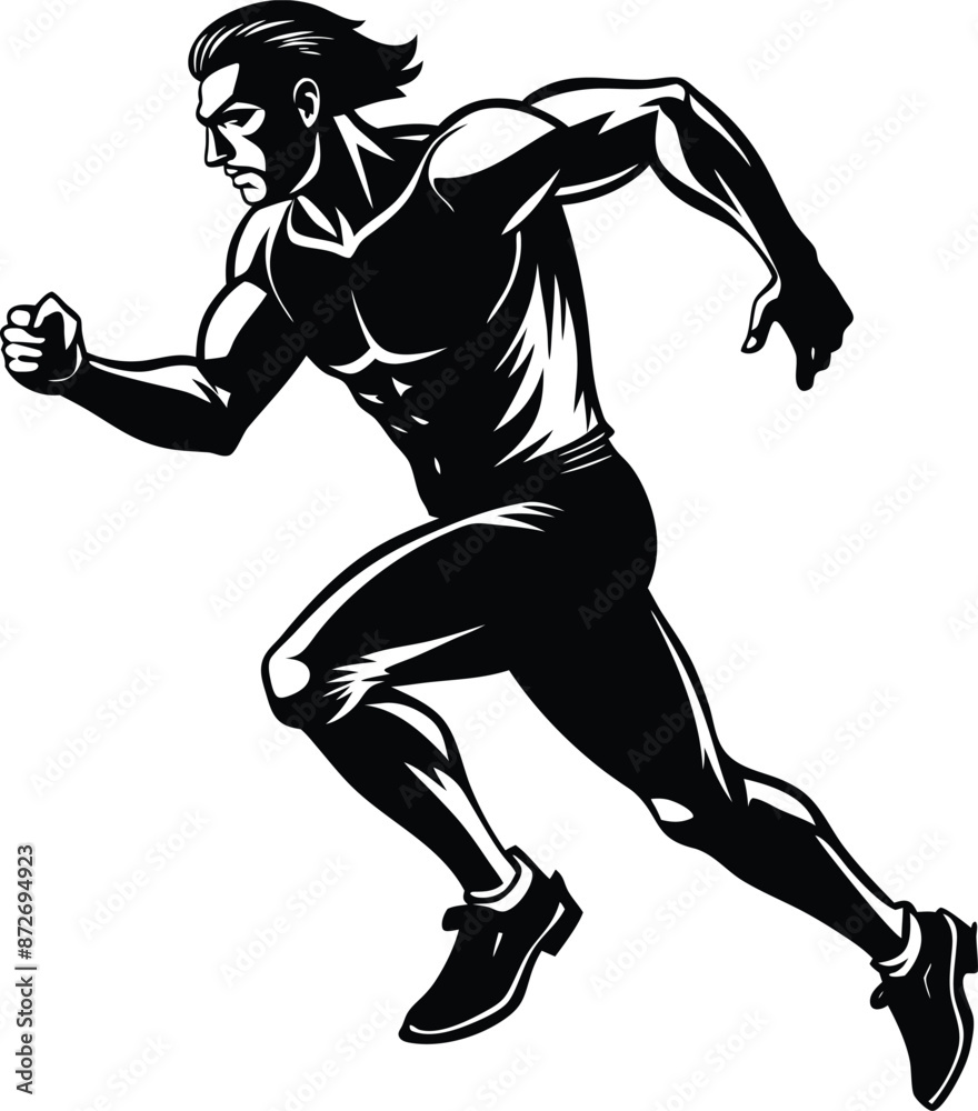 Illustration of a running man black and white Illustration of a running man black and white