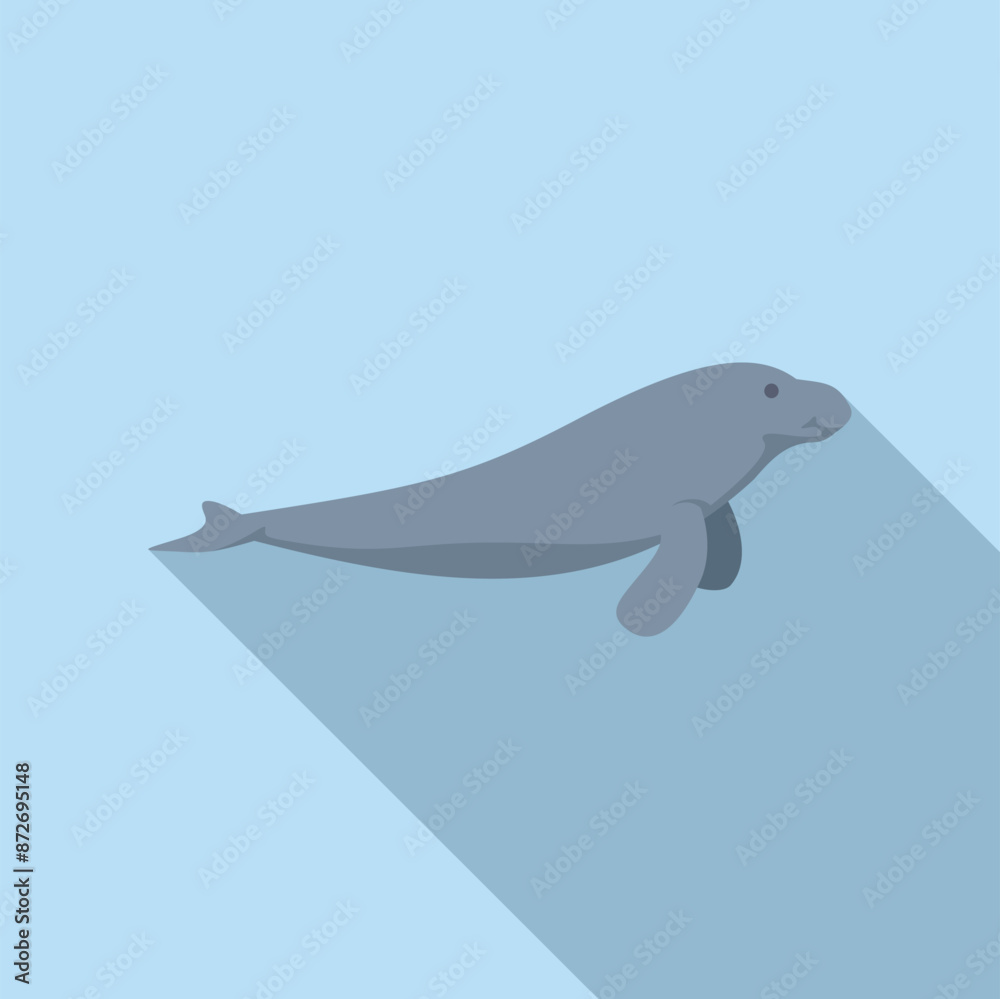 Minimalist illustration of a dugong swimming underwater in a blue sea Minimalist illustration of a dugong swimming underwater in a blue sea