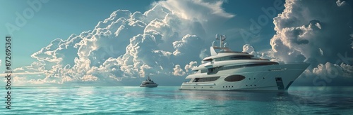 Large White Yacht Sailing on Calm Ocean Under Cloudy Sky
