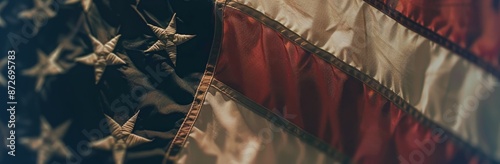 Close Up View Of Red And White Stripes On An American Flag