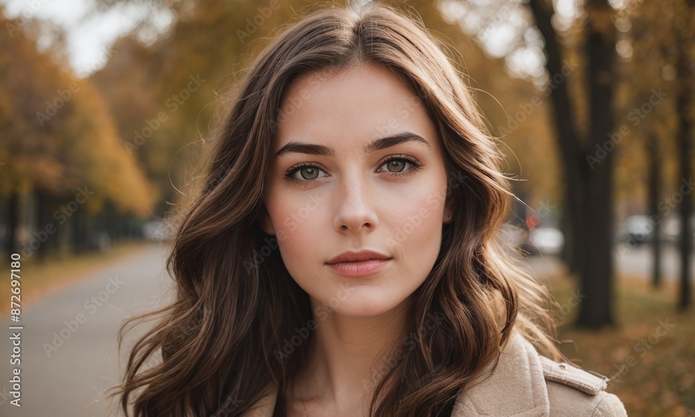 Obraz premium Portrait of a beautiful young woman with a brown hair.