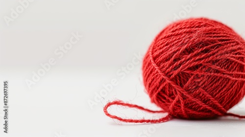 Isolated red thread on a white background. Selective focus on an old piece