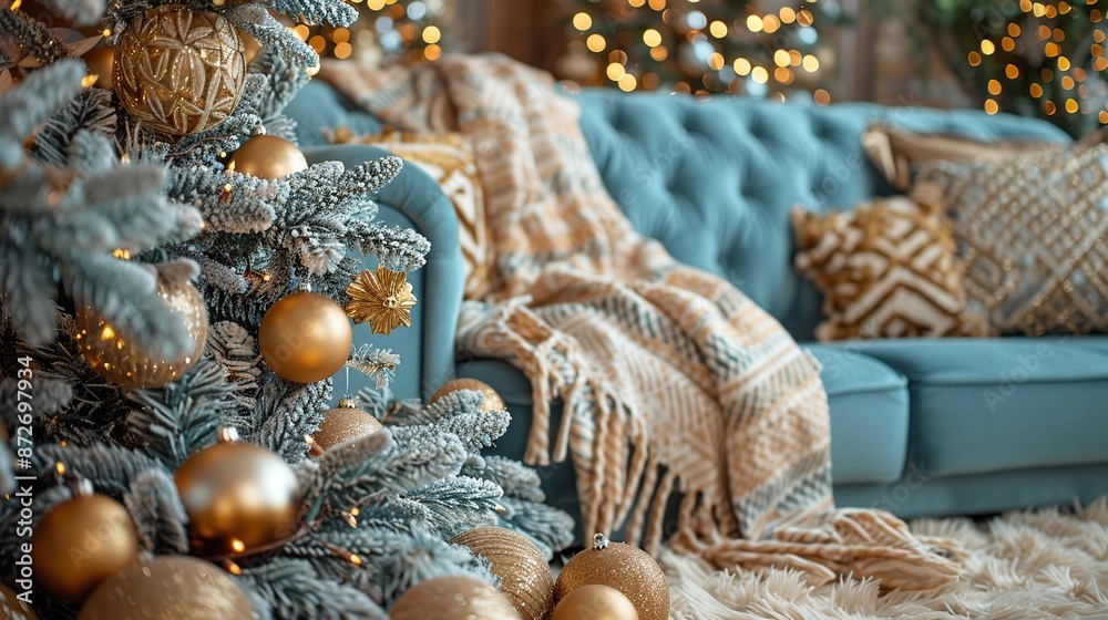 Christmas Tree Decorated with Gold Ornaments Christmas Tree Decorated with Gold Ornaments