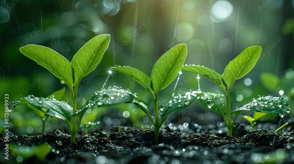 Vibrant Green Seedlings in Morning Dew - Generative AI Vibrant Green Seedlings in Morning Dew - Generative AI