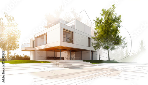 Esquisse d'architecte d'un projet de construction d'une maison moderne d'habitation