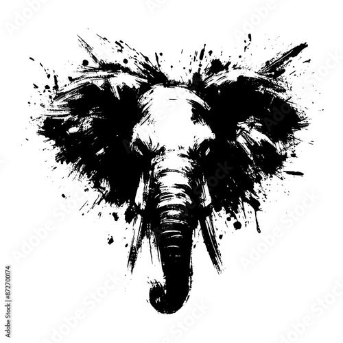 Elephant in illustration in brush stroke painting,