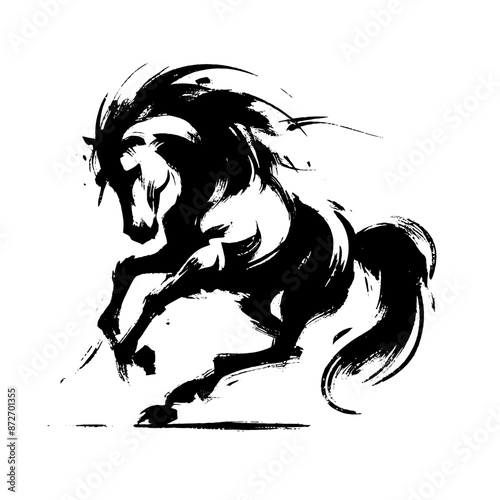 Horse in illustration in brush stroke painting,