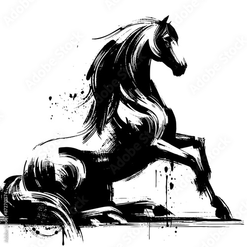 Horse in illustration in brush stroke painting,