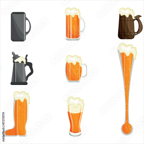 set of beer icons in various glasses namely weitzen, stein, tankard, sidel and long glass yard for various designs, posters or banners