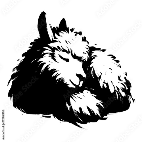 llama, alpaca in illustration in brush stroke painting,