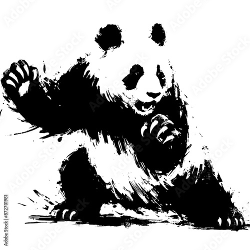 panda in illustration in brush stroke painting,