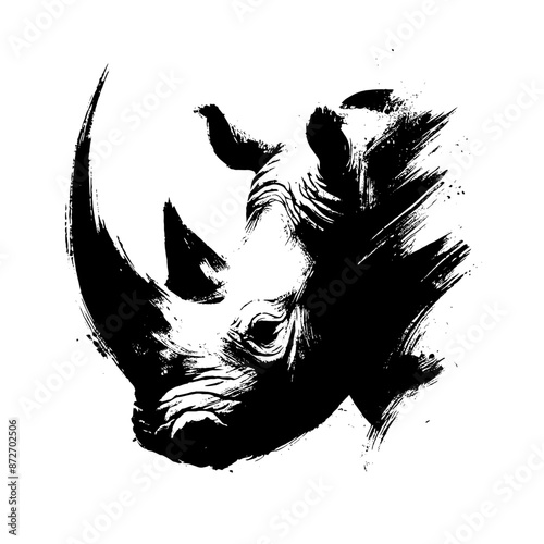Rhinoceros in illustration in brush stroke painting,