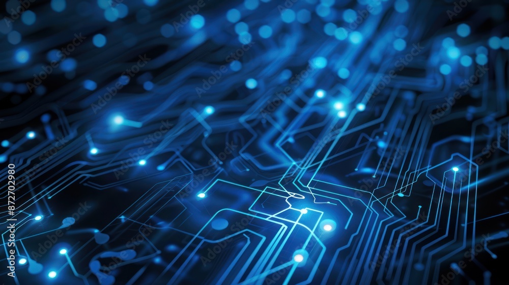 Abstract Blue Circuit Board with Glowing Lines Abstract Blue Circuit Board with Glowing Lines