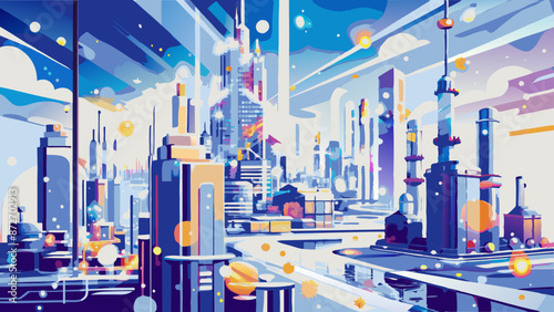 Vibrant Cyberpunk Cityscape: Futuristic Urban Illustration in Neon Hues