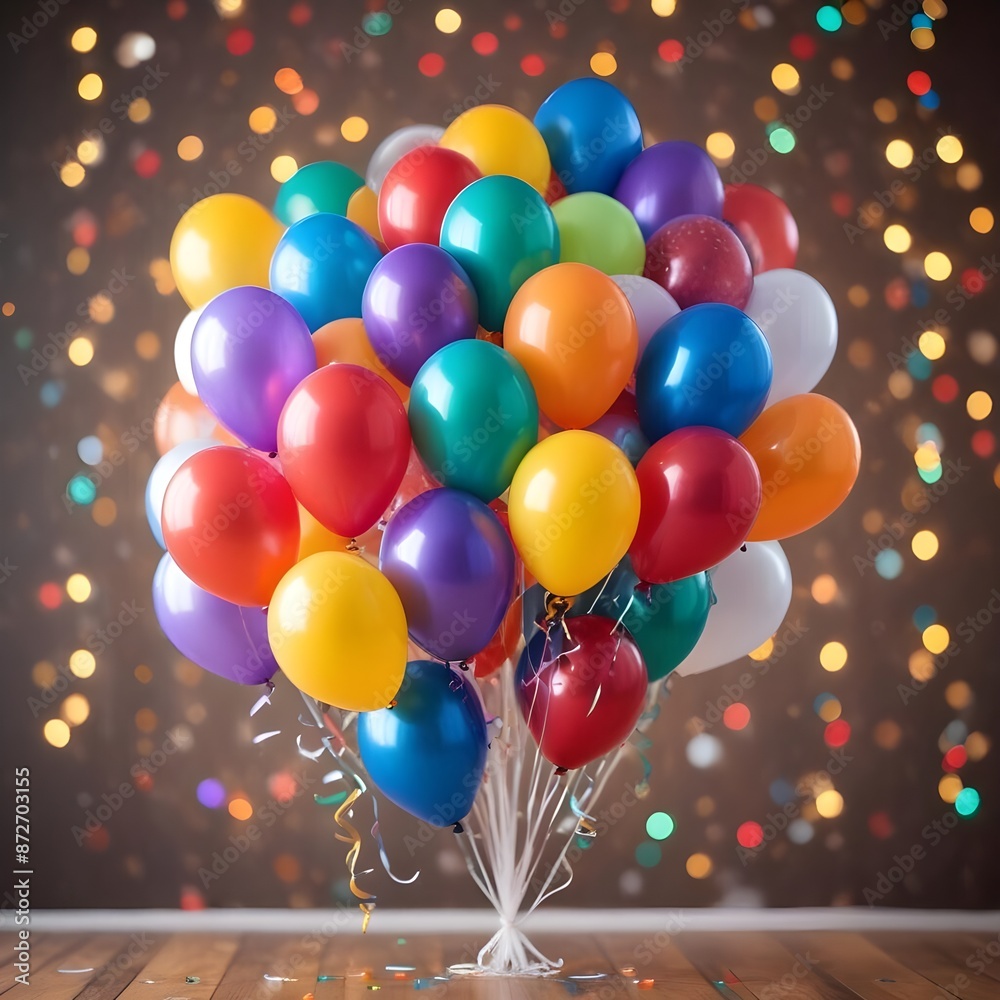 Party balloons with bokeh lights background for birthday, wedding, anniversary, holiday or celebration Party balloons with bokeh lights background for birthday, wedding, anniversary, holiday or celebration
