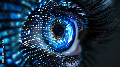 Wallpaper Mural Close-up of a human eye with digital and cybersecurity elements, representing technology, data protection, and cyber intelligence. Torontodigital.ca