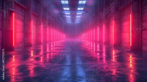 Neon Lights in a Foggy Industrial Corridor © nahij