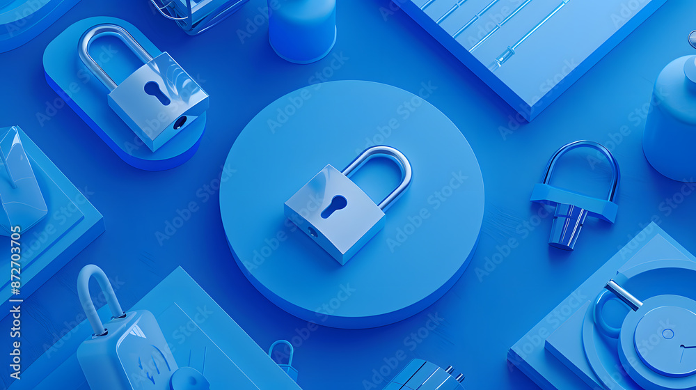 3d Illustration of a few padlocks on the circle stands, representing data security and cybersecurity products to choose from. サイバーセキュリティ 3d Illustration of a few padlocks on the circle stands, representing data security and cybersecurity products to choose from. サイバーセキュリティ