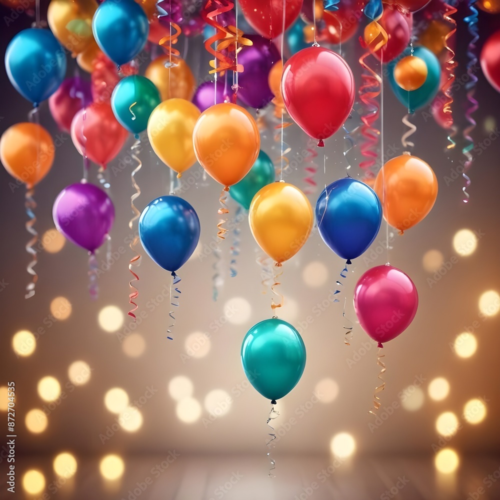 Party balloons with bokeh lights background for birthday, wedding, anniversary, holiday or celebration Party balloons with bokeh lights background for birthday, wedding, anniversary, holiday or celebration