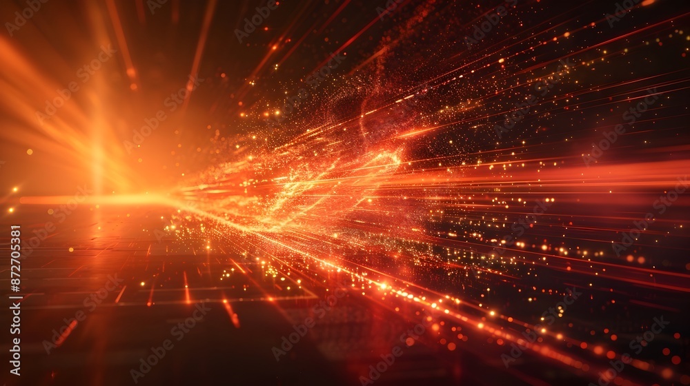 Crimson and Amber Laser Emanation on a Dark Background in Futuristic Technologies Crimson and Amber Laser Emanation on a Dark Background in Futuristic Technologies