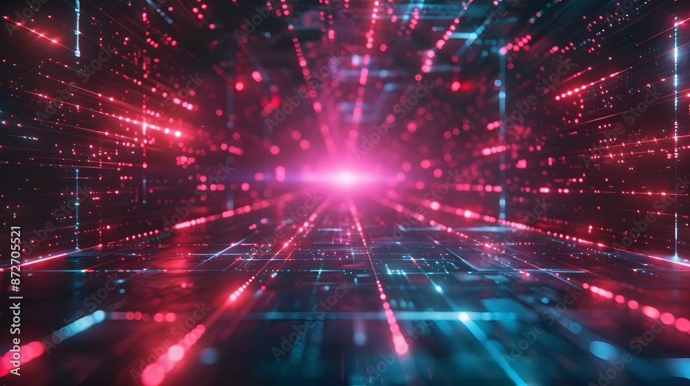 Magenta and Teal Laser Emanation in Captivating Cyber Backdrop Magenta and Teal Laser Emanation in Captivating Cyber Backdrop