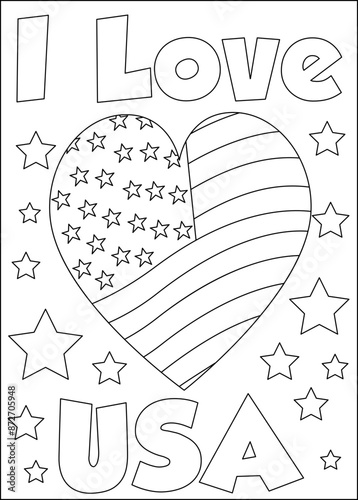heart 4th of July coloring book page