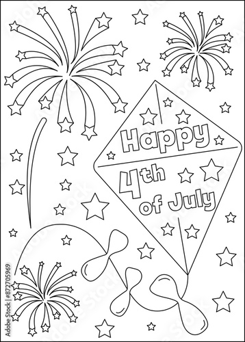 kite 4th of July coloring book page