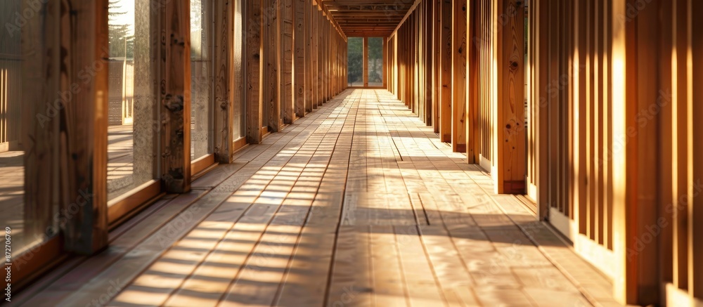 Shade and shadow of sunlight on wooden corridors. with copy space image. Place for adding text or design Shade and shadow of sunlight on wooden corridors. with copy space image. Place for adding text or design