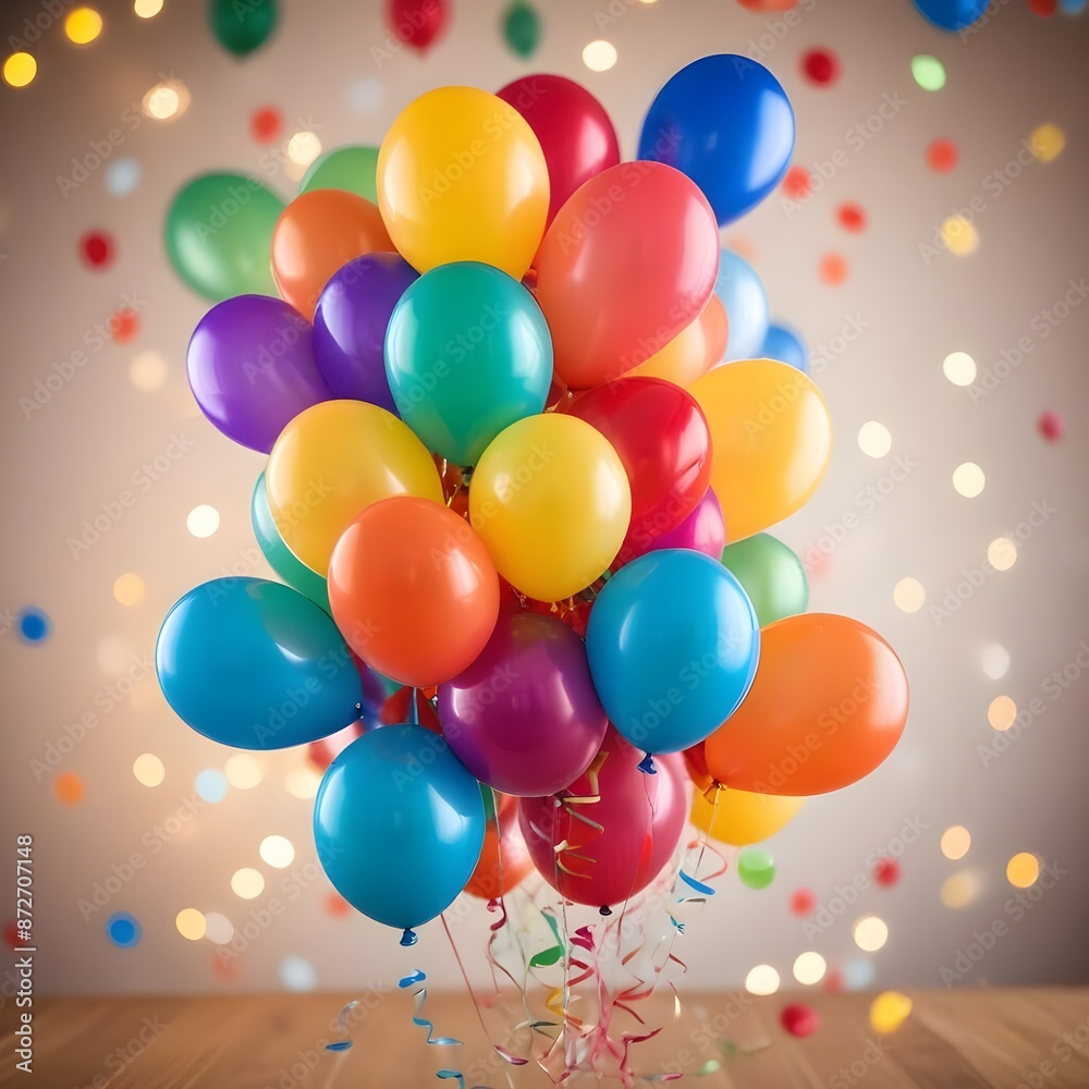 Party balloons with bokeh lights background for birthday, wedding, anniversary, holiday or celebration Party balloons with bokeh lights background for birthday, wedding, anniversary, holiday or celebration