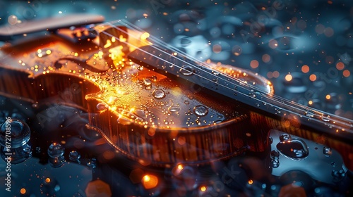 Violin In Rain With Bokeh