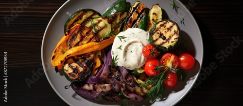 Grilled vegetables topped w...