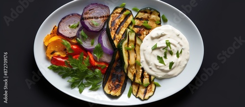 Grilled vegetables topped w...
