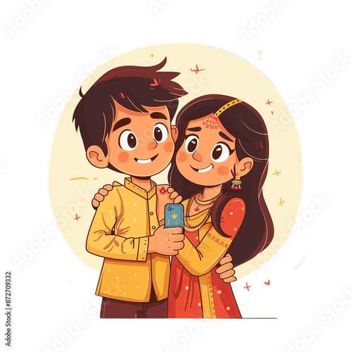 illustration of brother and sister celeberating festival of rakshabandhan sharing gifts and sweets on a transparent background. generative ai