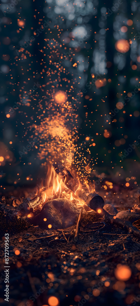 Mesmerizing Dance of Flames and Sparks in a Nighttime Bonfire Mesmerizing Dance of Flames and Sparks in a Nighttime Bonfire