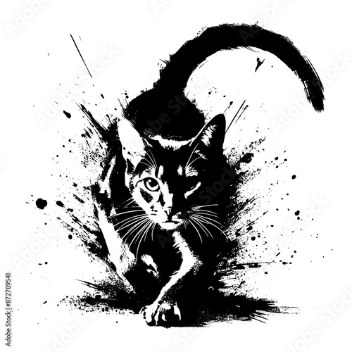 cat in illustration in brush stroke painting,