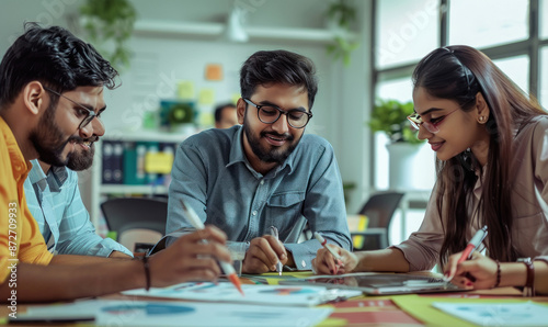 young indian businesspeople working together at office