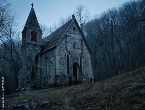 Mysterious gothic church in the woods