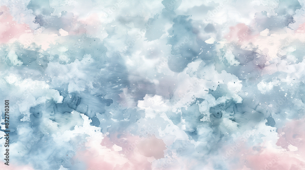 Pastel shades of pink, blue and gray in a watercolor pattern that create an abstract image of fluffy clouds in the sky. Pastel shades of pink, blue and gray in a watercolor pattern that create an abstract image of fluffy clouds in the sky.