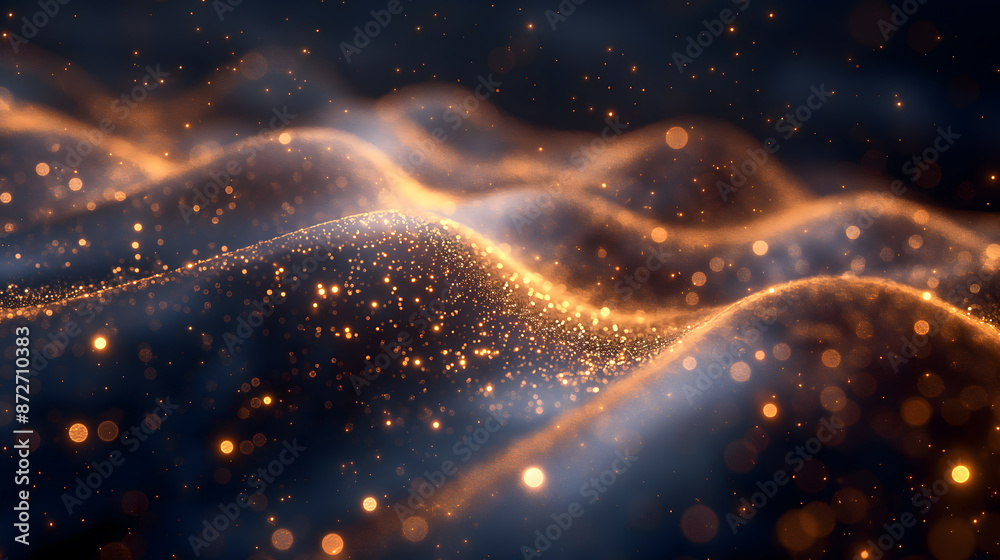 Enchanting Golden Sparkle Waves Background with Glittering Stars Enchanting Golden Sparkle Waves Background with Glittering Stars