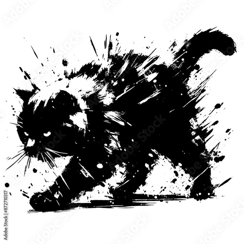 cat in illustration in brush stroke painting,