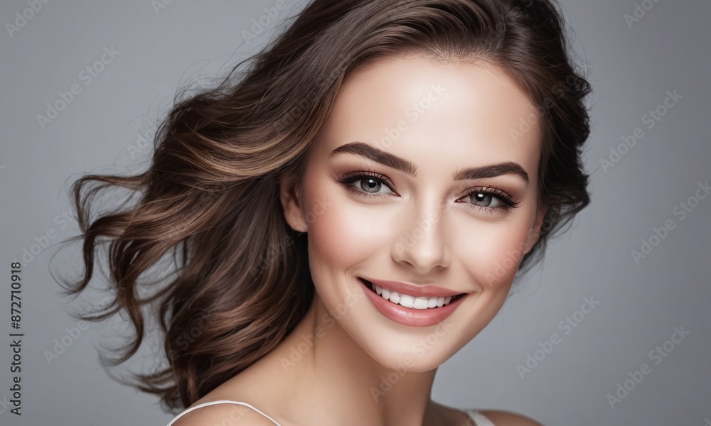 Beautiful woman face portrait healthy skin and beauty hairstyle happy smile