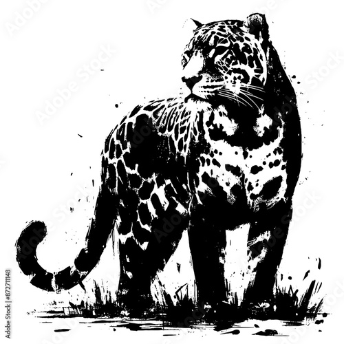 Jaguar in illustration in brush stroke painting,