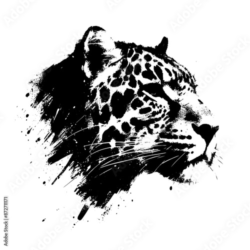 Jaguar in illustration in brush stroke painting,