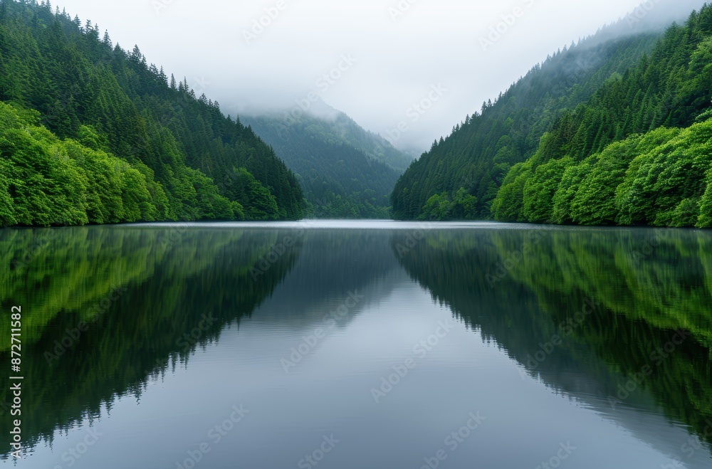 serene mountain lake surrounded by lush green forest serene mountain lake surrounded by lush green forest